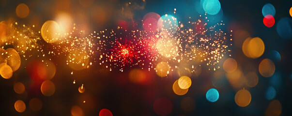 Poster - A colorful, blurry image of a light show with a lot of sparkles. The image is full of energy and excitement, and it seems to be a celebration or a party