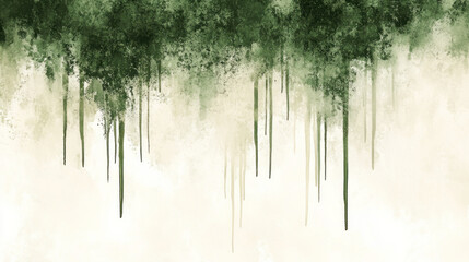 Poster - A painting of a tree with green paint dripping down its trunk. The painting has a moody and somewhat chaotic feel to it, as the paint drips seem to be falling in a random pattern