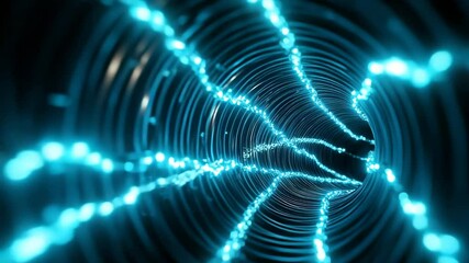 Poster - Abstract blue tunnel with glowing light patterns in motion