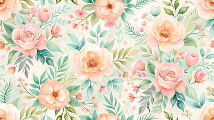  Soft Pastel Watercolor Bloom Seamless Pattern