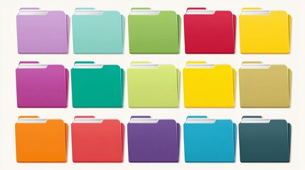 Poster - Colorful Document Folders Set Organized Files Business Office Supplies Various Colors Neat Arrangement Digital Illustration Graphic Design Elements Simple Folders Flat   