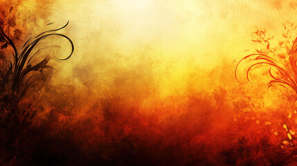 Poster - A yellow and orange background with a flowery design. The background is a mix of orange and yellow colors