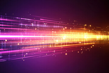 Poster - A colorful line of dots with a purple background. The dots are in different colors and sizes, creating a sense of movement and energy. The image conveys a feeling of excitement and dynamism