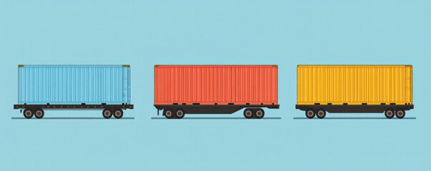 Poster - Three trains are shown on a blue background. The trains are of different colors and sizes. The blue train is the largest and is followed by the orange train, which is smaller than the blue train