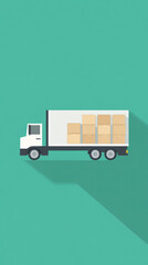 Poster - A white truck is carrying boxes. The truck is on a green background. The boxes are stacked on top of each other