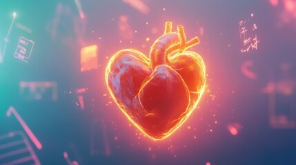 Fototapete - Glowing Heart Illustration with Neon Effects and Abstract Background Design