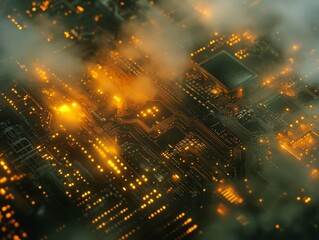 Poster - Close up view of Futuristic Digital Cloud on Circuit Board.  - ai