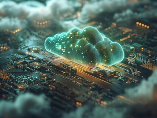 Poster - Close up view of Futuristic Digital Cloud on Circuit Board.  - ai