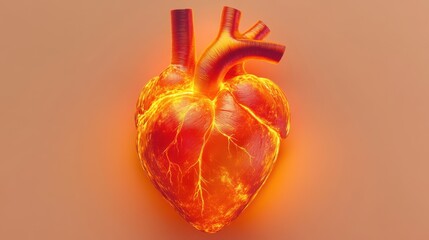 Fototapete - Shiny Heart with Glowing Veins and Vibrant Energies on a Smooth Background