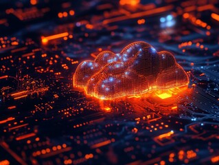 Poster - Close up view of Futuristic Digital Cloud on Circuit Board.  - ai