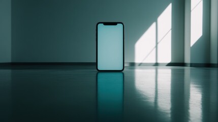 Poster - Minimalist Smartphone Mockup on Floor with Natural Light Shadows in Room