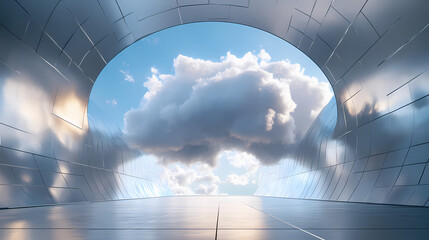 Wall Mural - Surreal architecture with a giant cloud inside a metallic room. generative ai image. [Dream Architectures] | Infinite Windows | endless views. Illustration