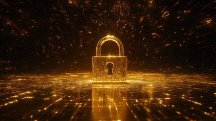 Poster - Cyber security lock illuminates network data protection and secure connections