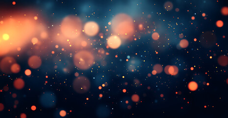 Poster - Blurred dark blue, orange, and black background with a grainy gradient, soft focus, and blurriness. 