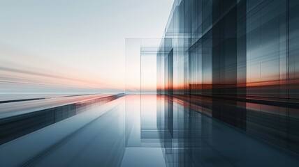 Poster - This abstract image showcases a modern digital landscape, blending geometric shapes and reflections to illustrate a futuristic vision of innovation and connectivity.