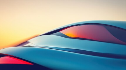 Poster - Sleek and Modern Car Silhouette with Sunset Reflection on Smooth Surface