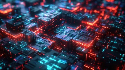 Poster - abstract digital shape or line and technological cyber style particle design connect in surreal elec