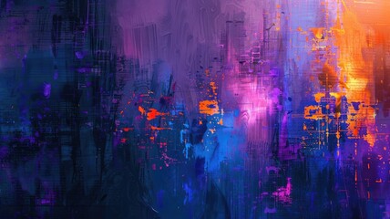 Poster - This abstract cyberpunk background features a vibrant mix of blue, purple, and orange hues, creating a dynamic and modern visual atmosphere perfect for digital art projects.
