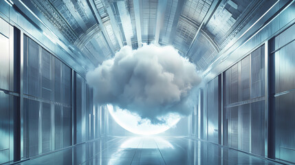 Wall Mural - surreal architecture with a giant cloud inside a metallic room. generative ai image. [dream architec