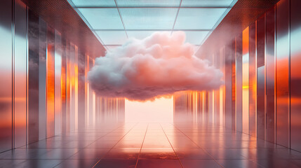 Wall Mural - surreal architecture with a giant cloud inside a metallic room. generative ai image. [dream architec