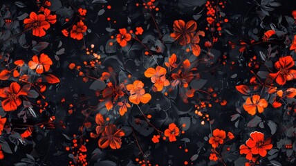 Poster - This stunning dark floral pattern features vibrant red flowers against a black background, perfect for a variety of design projects and artistic applications.