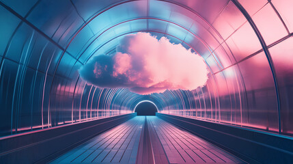 Wall Mural - surreal architecture with a giant cloud inside a metallic room. generative ai image. [dream architec