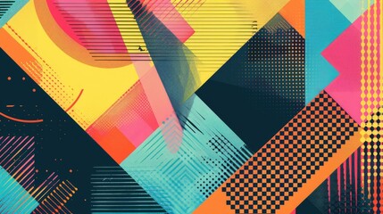 Poster - Abstract vibrant geometric fractal shapes on surface of contemporary design express scene of seamless patterns style. Arranging geometry scenery in pattern perfect for wallpaper and background. AIG61.