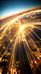 Poster - A bright orange and yellow light show is seen from the ground. The light show is made up of many different colored lights that are scattered throughout the sky