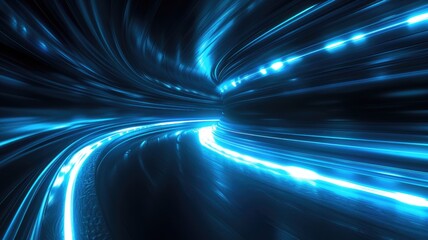 Poster - This abstract image features vibrant blue light trails flowing against a dark backdrop, creating a dynamic and futuristic atmosphere perfect for various design projects.
