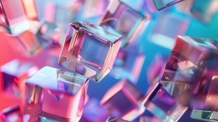 Fototapete - Explore a vibrant composition of transparent cubes in a modern 3D space, showcasing dynamic shapes and reflections that evoke innovation and creativity.