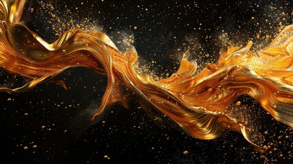 Poster - Abstract of black and gold color particle waving in luxury style design. Modern art present about seamless dynamic pattern and elegant flowing perfect for creative background and wallpaper. AIG53.