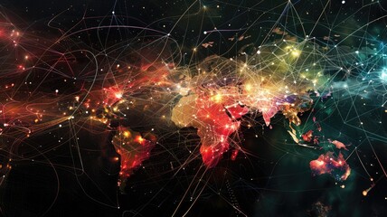 Poster - A vibrant abstract visualization depicting a critical network across the globe. This artwork illustrates connections and data flow, offering a modern aesthetic for technology themes.