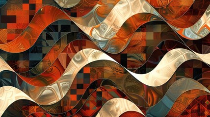 Fototapete - Explore this vibrant abstract digital artwork featuring complex patterns and textures. The dynamic waves and rich colors create a visually stunning piece perfect for modern design projects.