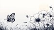 © Almahyra - Butterflies and Flowers in a Misty Field. Graphic Art.  Suitable for Desktop Wallpaper or Nature-Themed Print