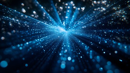 Poster - Abstract blue light burst background.  Glowing particles radiate outwards creating a dynamic, energetic and futuristic feel. Perfect for technology, science, and space themes.