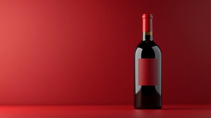 Poster - Elegant Red Wine Bottle Mockup Red Background Minimalist Design Product Branding Template Advertising Presentation  High Resolution Image Perfect for Wine Industry dark  