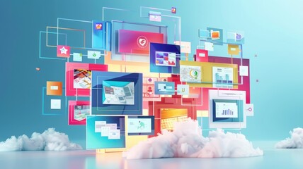 Aufkleber - Concept of technology and business in digital style with contemporary concept. High tech cyber graphic in science and artificial intelligence theme for globalization age perfect for background. AIG53.