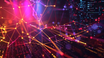Poster - This abstract image showcases a vibrant representation of similarity measurements in 3D, featuring colorful lines and connections that symbolize data visualization and modern technology.