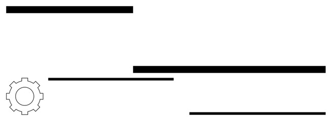 Gear icon alongside bold horizontal lines conveying movement, productivity, and process optimization. Ideal for business, technology, workflow, engineering, development, teamwork flat simple