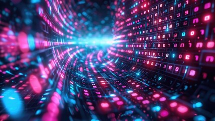 Abstract picture colorful light particle with digital technology style design connecting become dynamic of electric wave movement represent about flowing of data or structure of network system. AIG53.