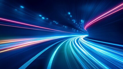 Poster - abstract speed light trails dynamic energy futuristic technology background design bright blue pink 