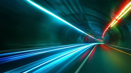 Poster - abstract speed light trails in tunnel dynamic vivid colorful futuristic technology background design