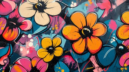 Poster - Vibrant Floral Graffiti Art with Bold Colors and Dynamic Composition