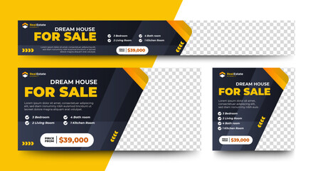 Poster - set of real estate social media cover banner design, real estate web banner design template