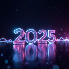 Poster - vibrant and festive representation of year 2025, featuring glowing numbers with sparkling effect against dark background, creating celebratory