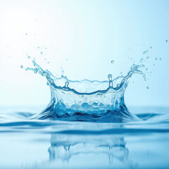 Poster - stunning splash of water creates beautiful crown shape, showcasing fluidity and elegance of liquid motion. serene blue background enhances