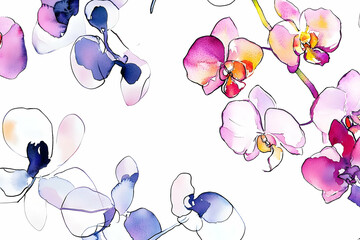 Poster - Delicate watercolor orchid blossoms in various pastel shades.