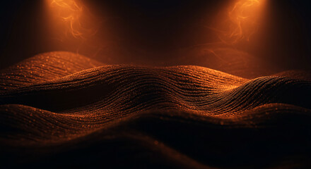 Aufkleber - Orange light beams illuminating wavy golden fabric in dark studio