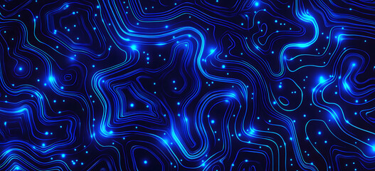 Poster - Blue technology background with a circuit board and glowing dots on a dark blue background. Vector presentation design template, AI digital pattern with copy space for your text.