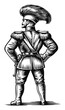 © vectorizer88 - Detailed Engraving of a Historical Soldier in Uniform with Feathered Hat